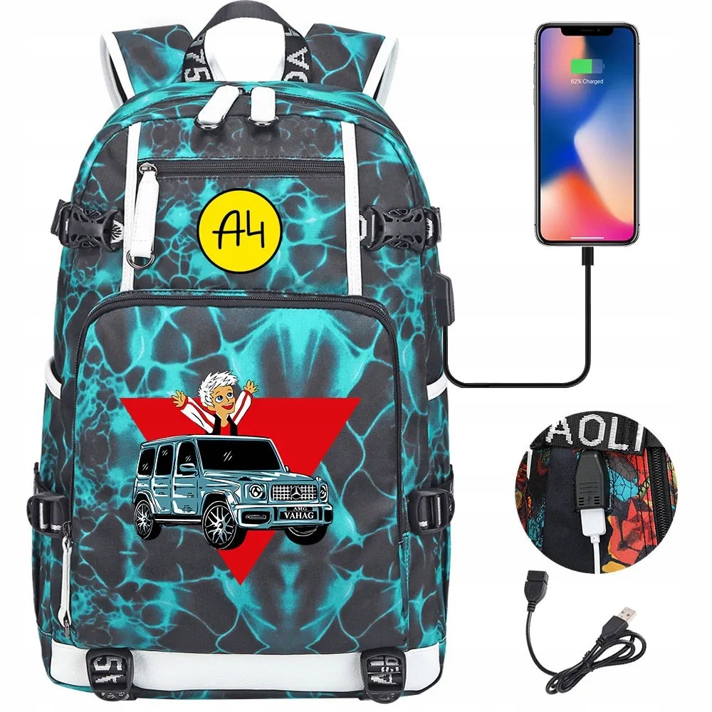 Batoh A4 Vlad do auta USB Veľkokapacitná školská taška pre tínedžerov